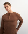 Topman slim fit long sleeve rib henley t-shirt in brown
