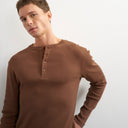 Topman slim fit long sleeve rib henley t-shirt in brown