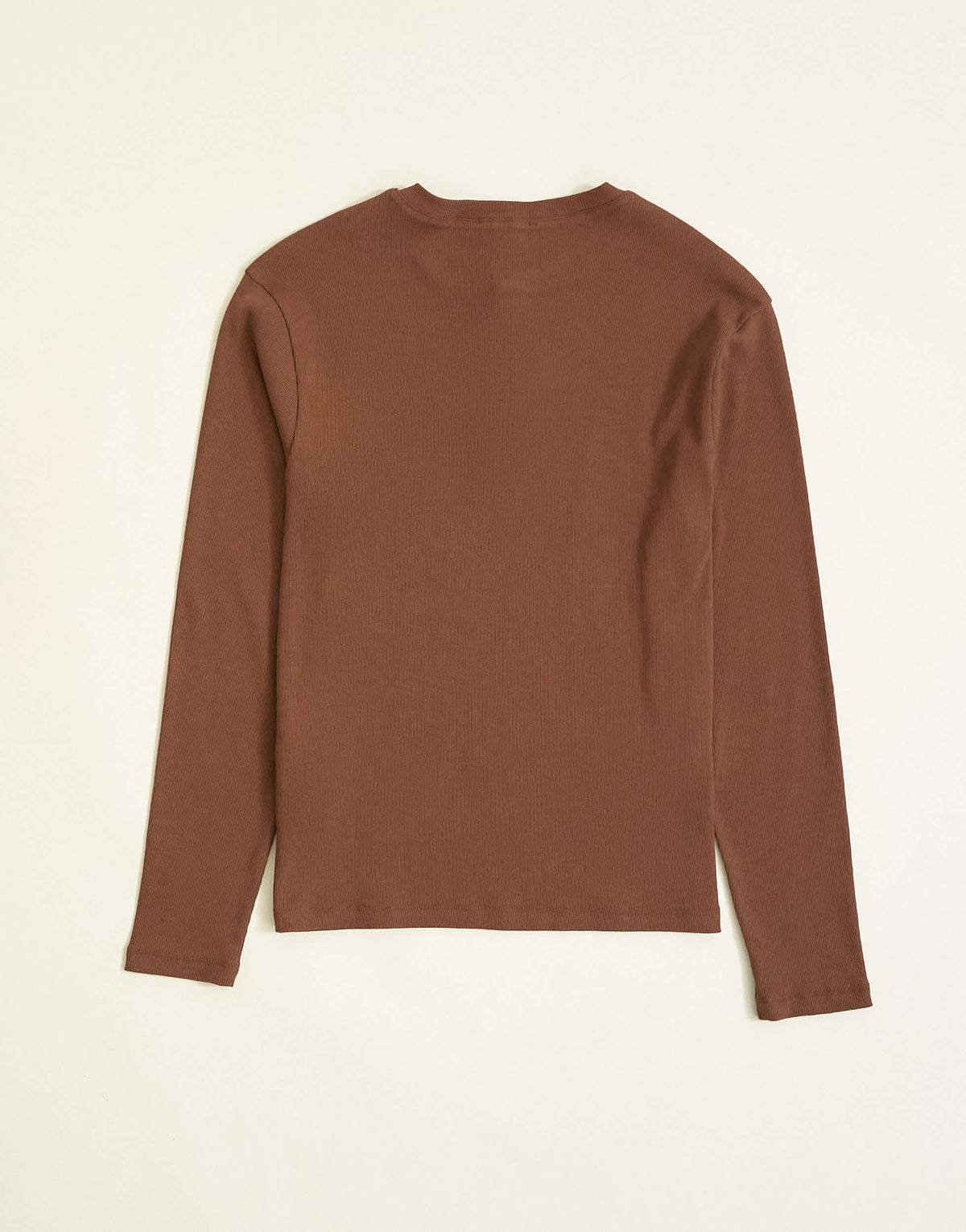 Topman slim fit long sleeve rib henley t-shirt in brown