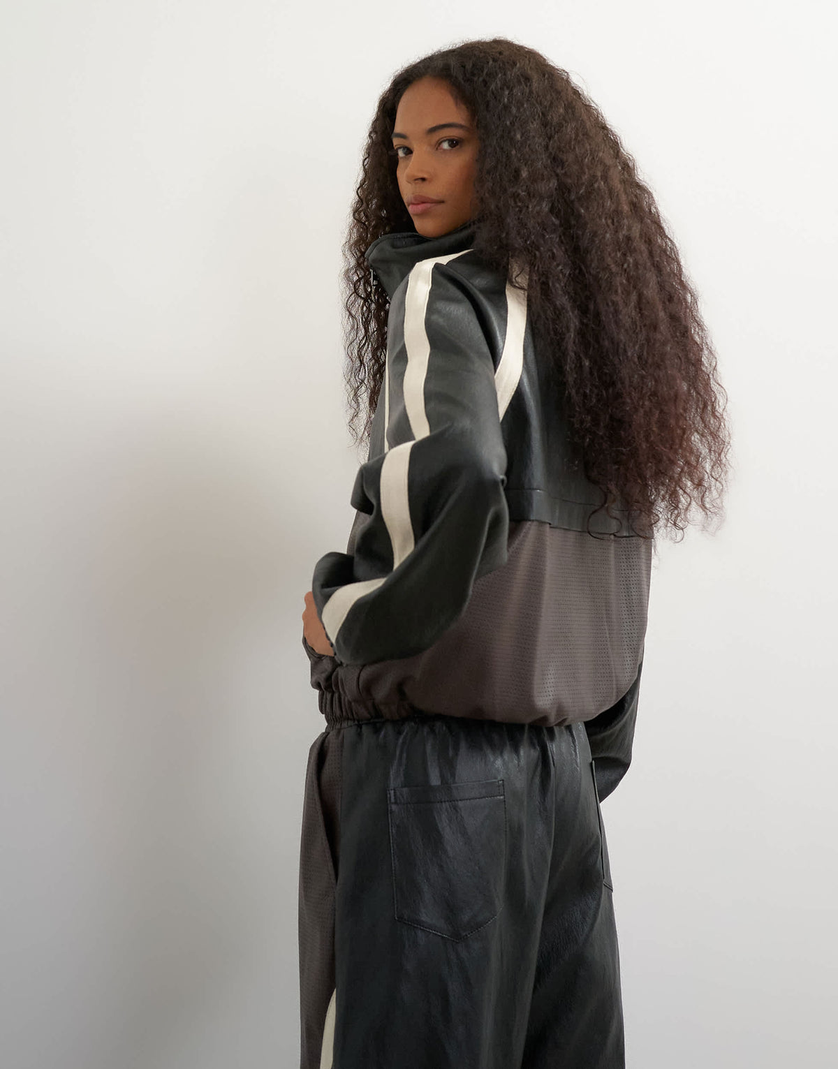 Topshop co-ord faux leather colour block jacket in black