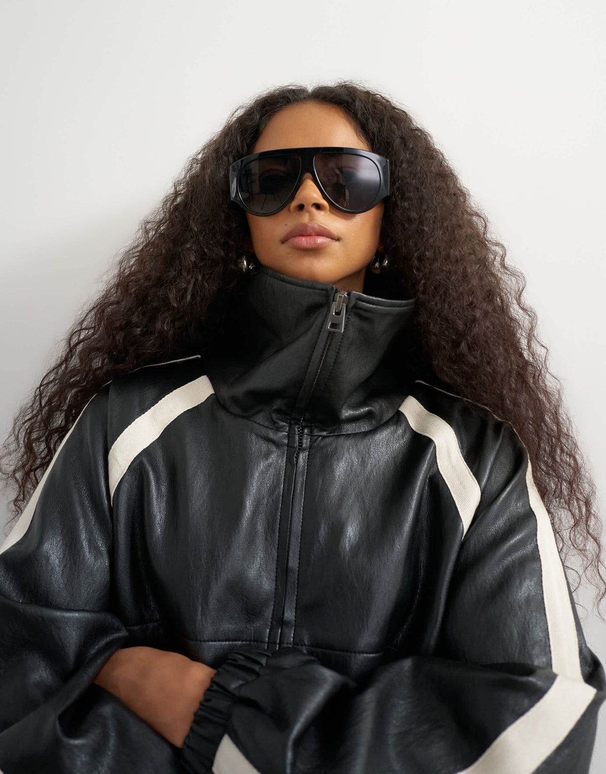 Topshop co-ord faux leather colour block jacket in black