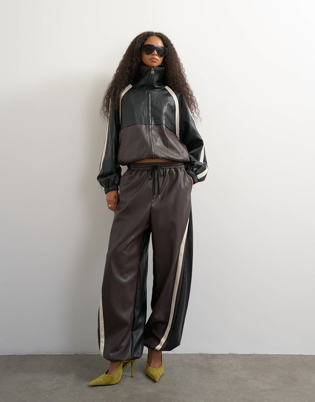 Topshop co-ord faux leather colour block jacket in black