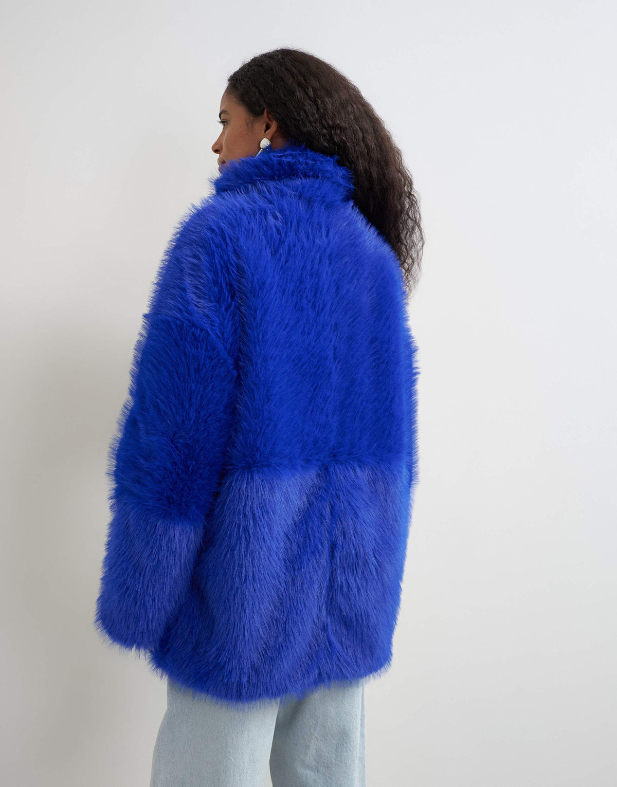 Topshop faux fur midi coat in electric blue