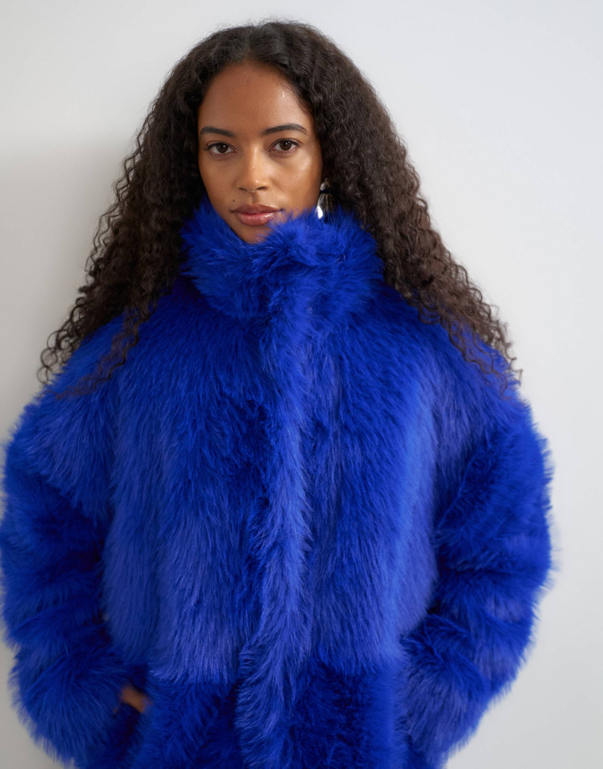Topshop faux fur midi coat in electric blue