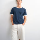 Topman classic fit crop ringer t-shirt in navy