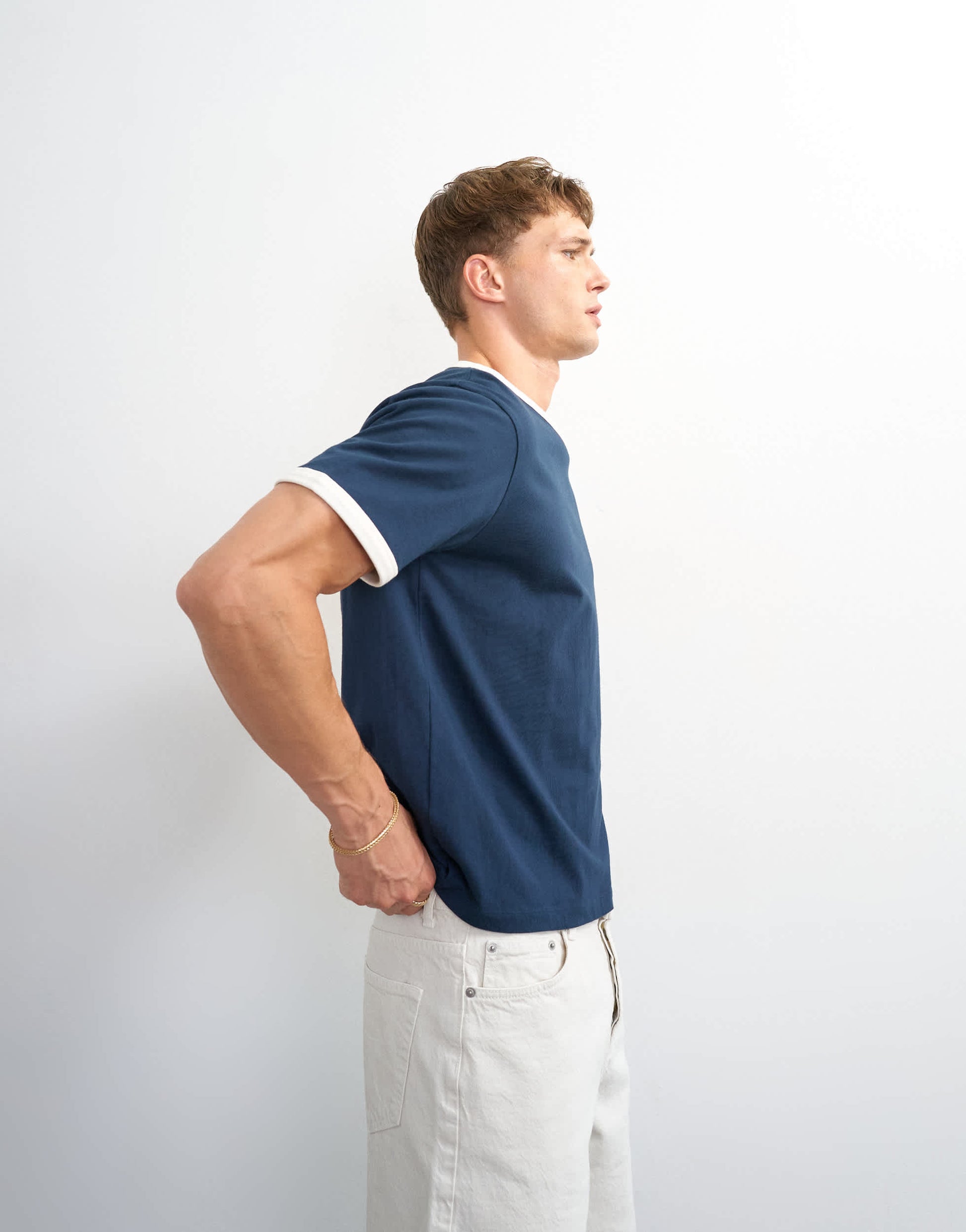Topman classic fit crop ringer t-shirt in navy