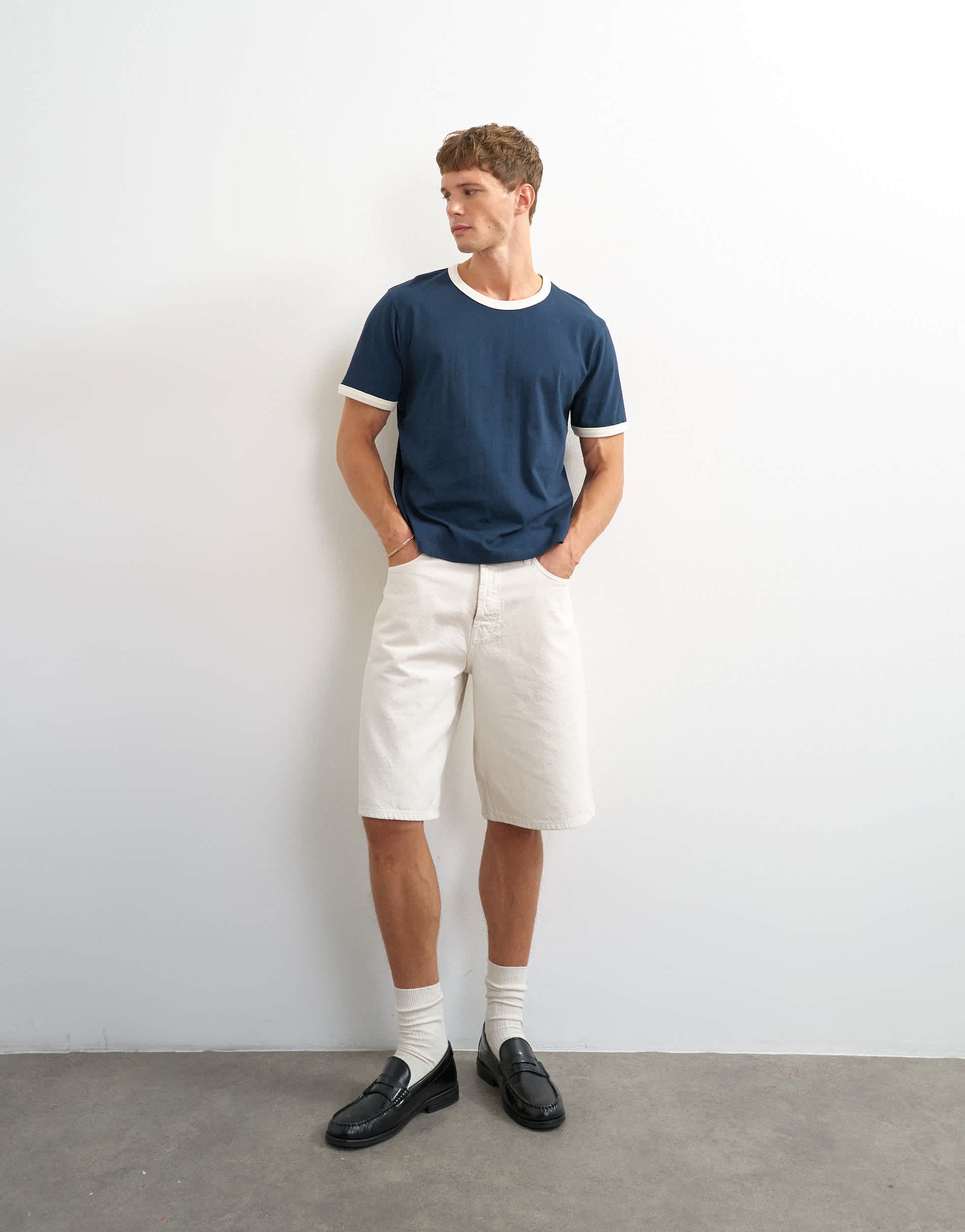 Topman classic fit crop ringer t-shirt in navy