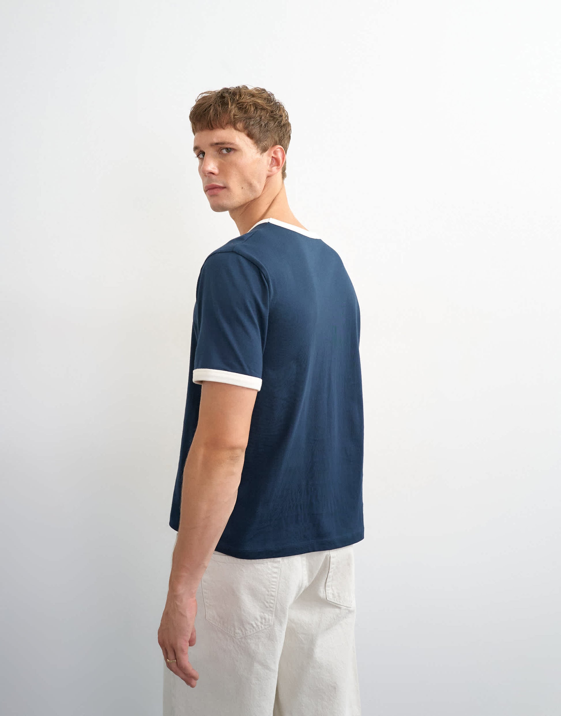 Topman classic fit crop ringer t-shirt in navy