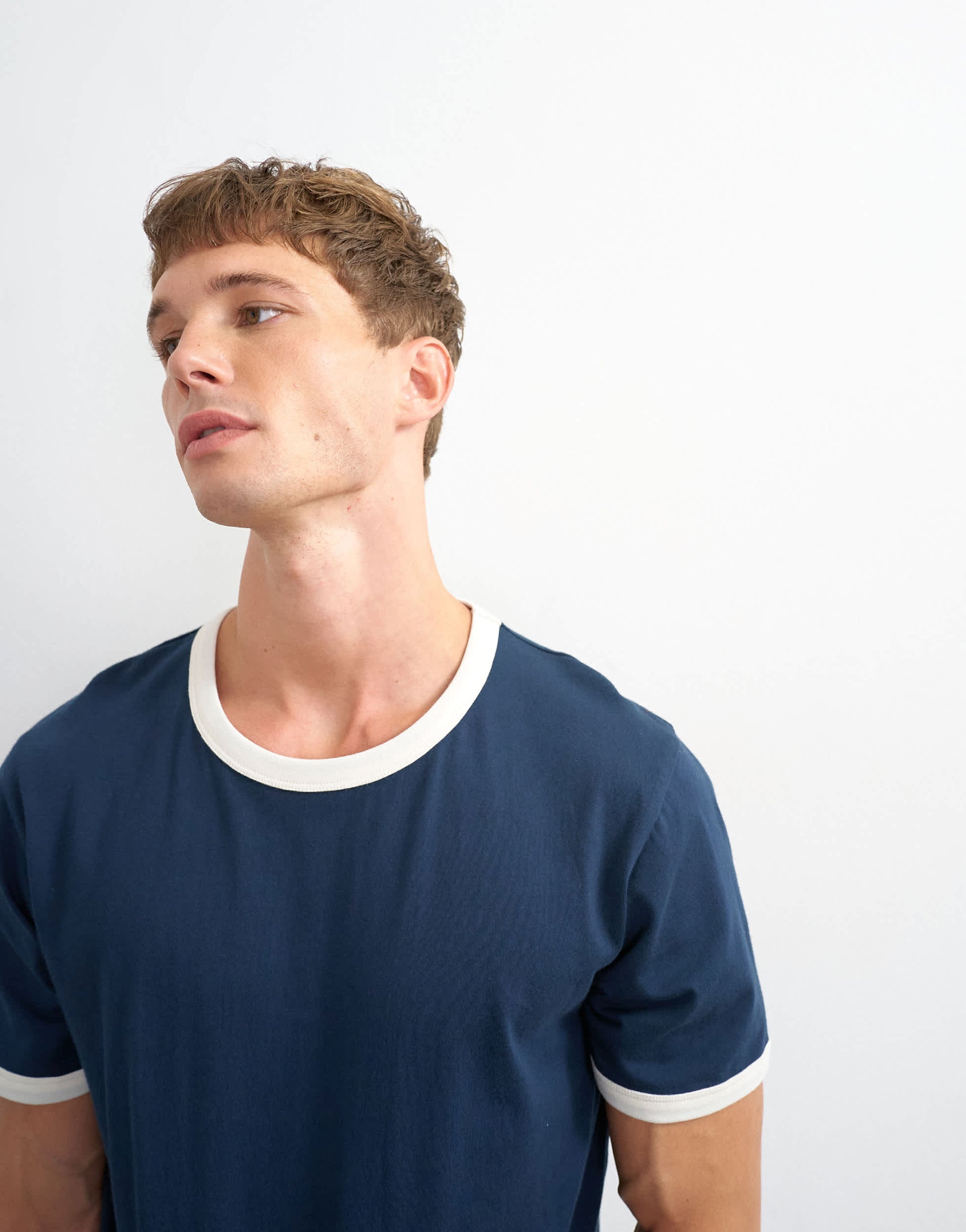 Topman classic fit crop ringer t-shirt in navy