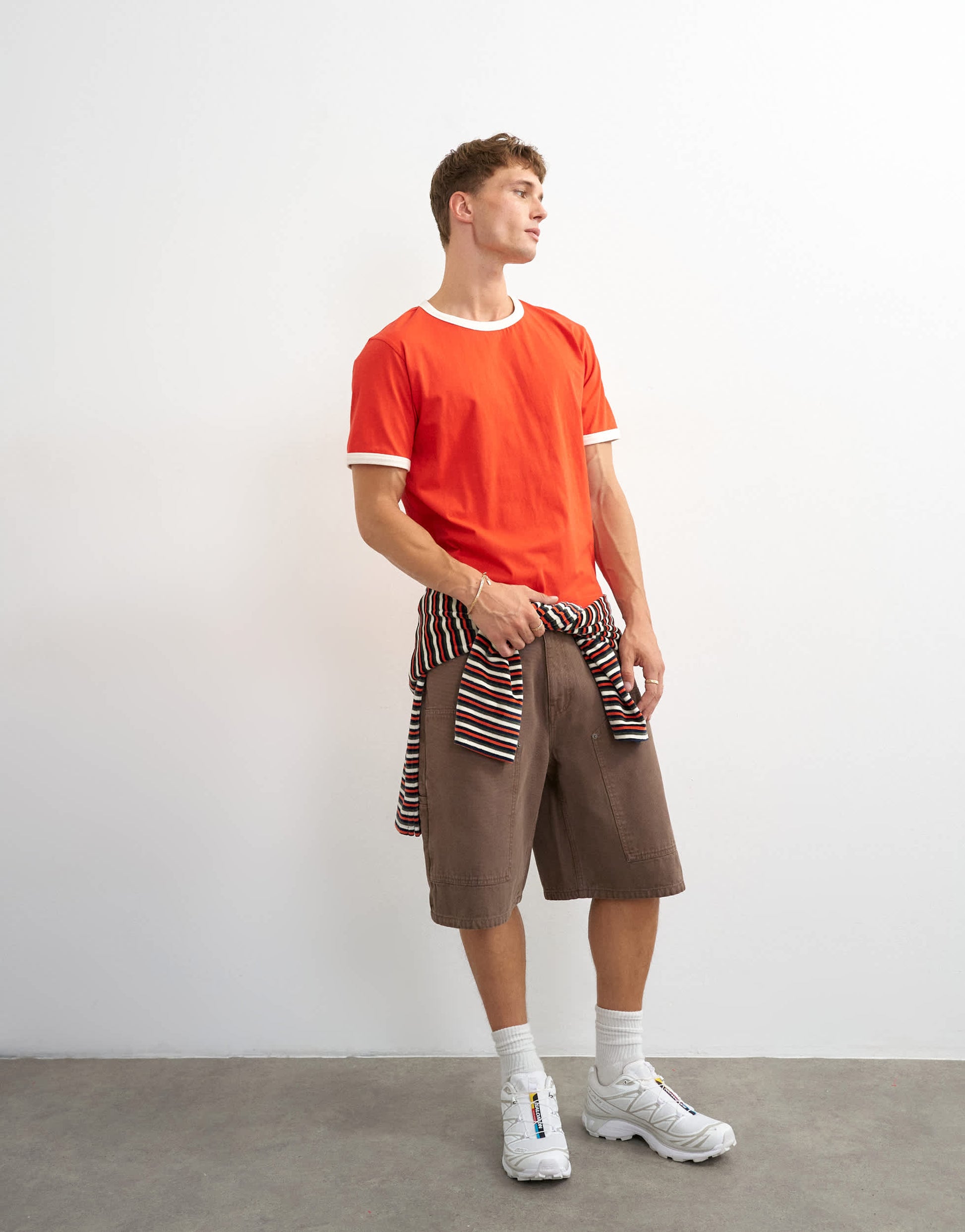 Topman classic fit crop ringer t-shirt in red