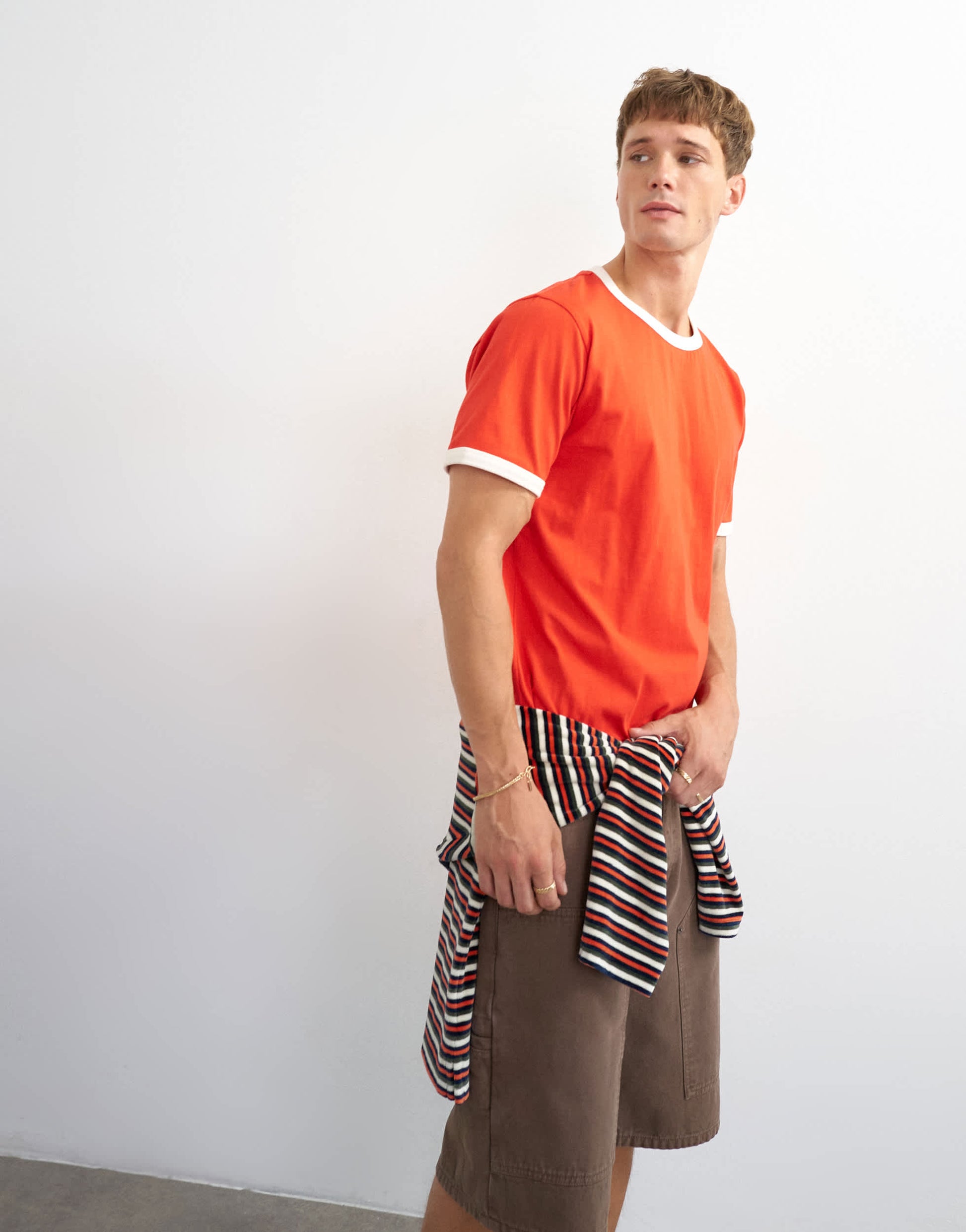 Topman classic fit crop ringer t-shirt in red