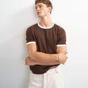 Topman classic fit crop ringer t-shirt in brown