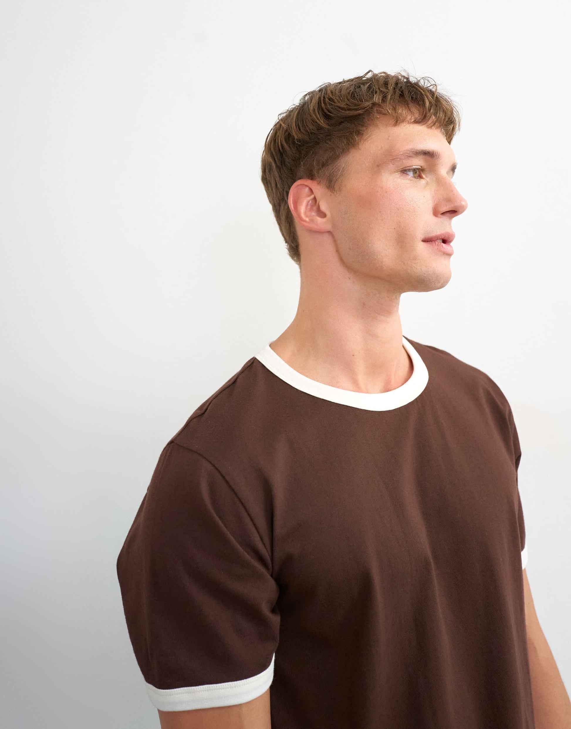 Topman classic fit crop ringer t-shirt in brown
