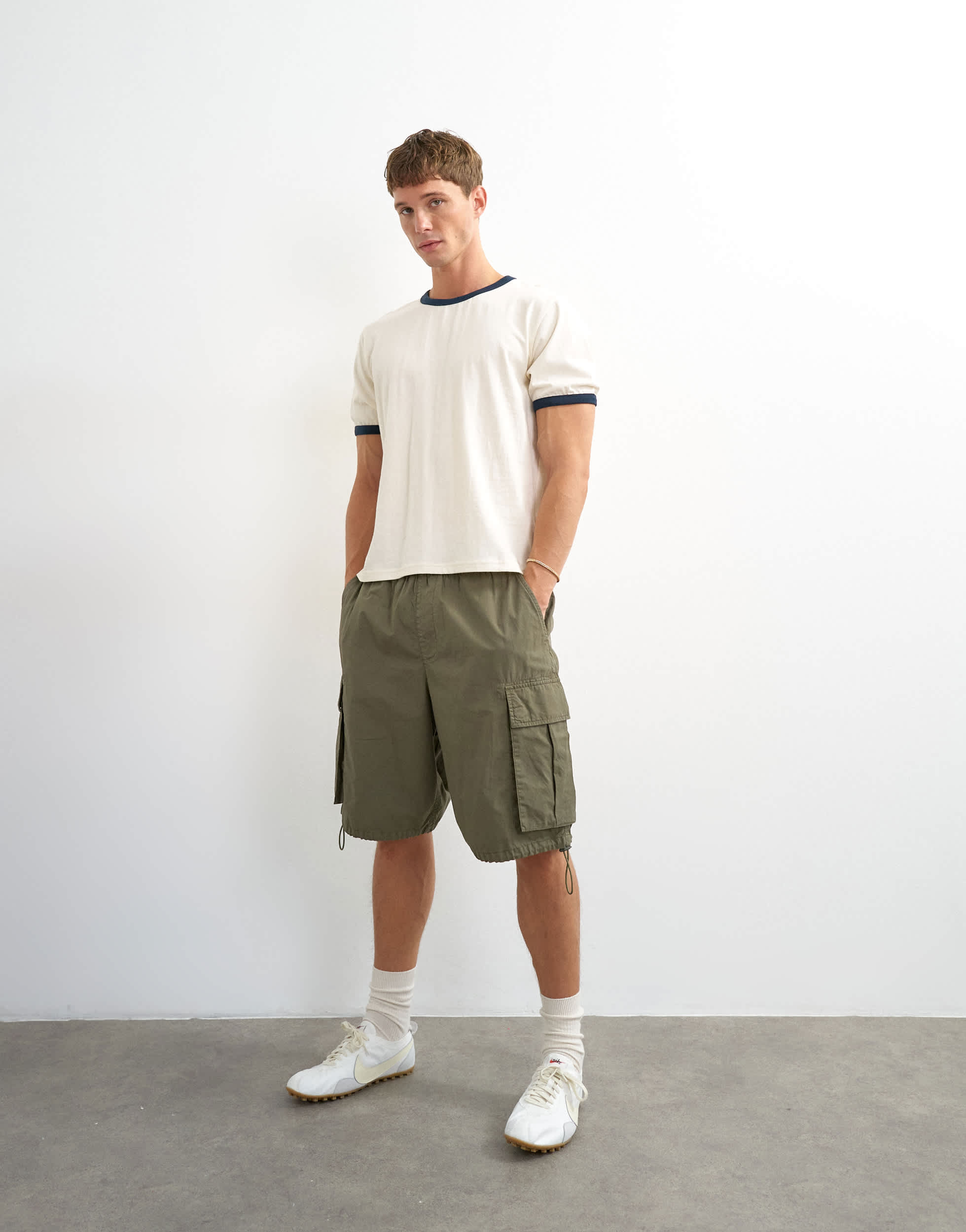 Topman classic fit crop ringer t-shirt in ecru