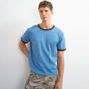 Topman classic fit crop ringer t-shirt in light blue