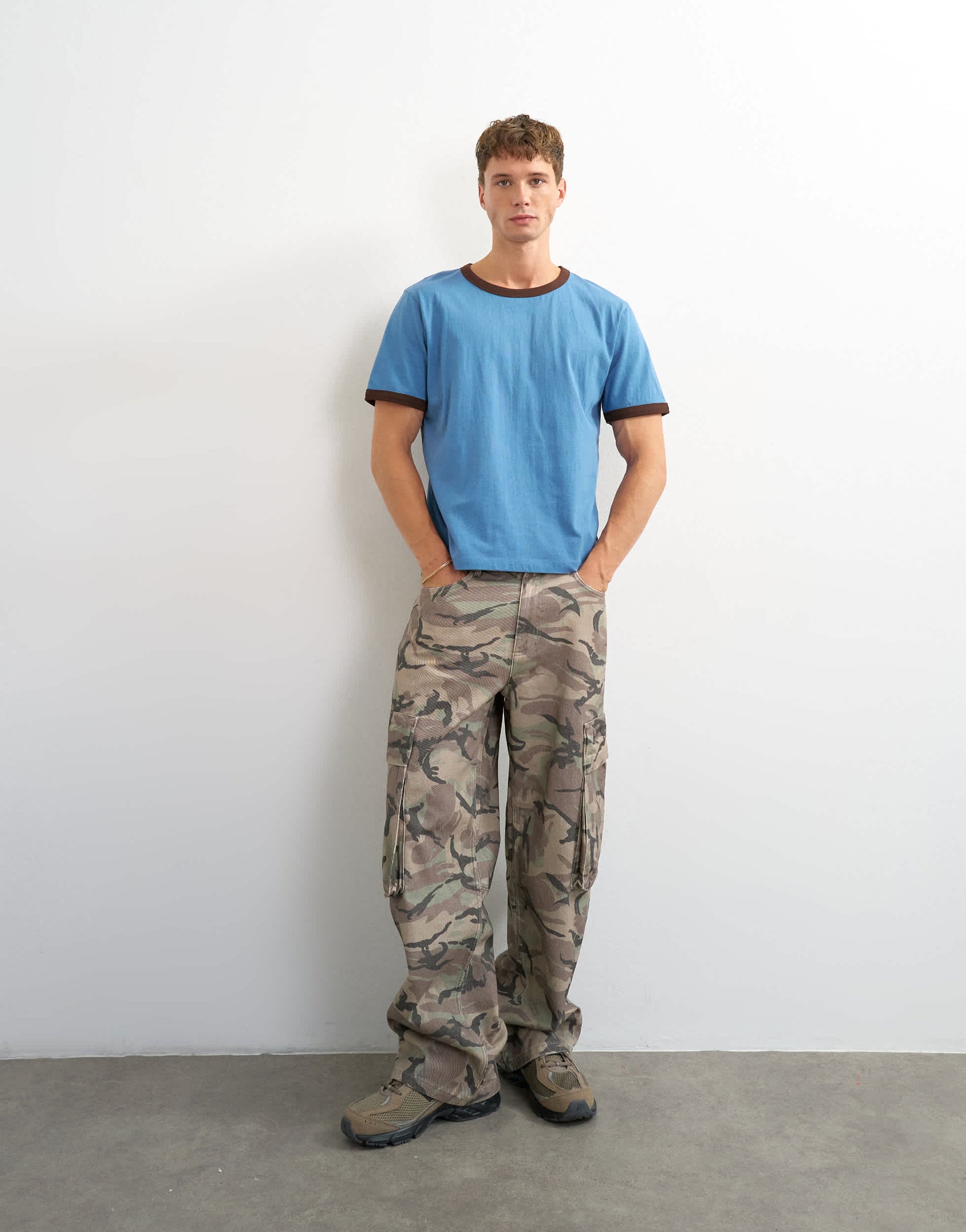 Topman classic fit crop ringer t-shirt in light blue