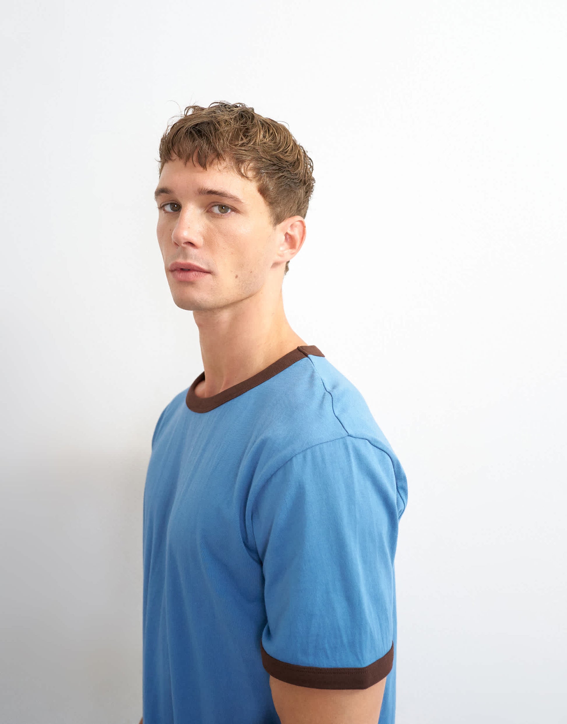 Topman classic fit crop ringer t-shirt in light blue