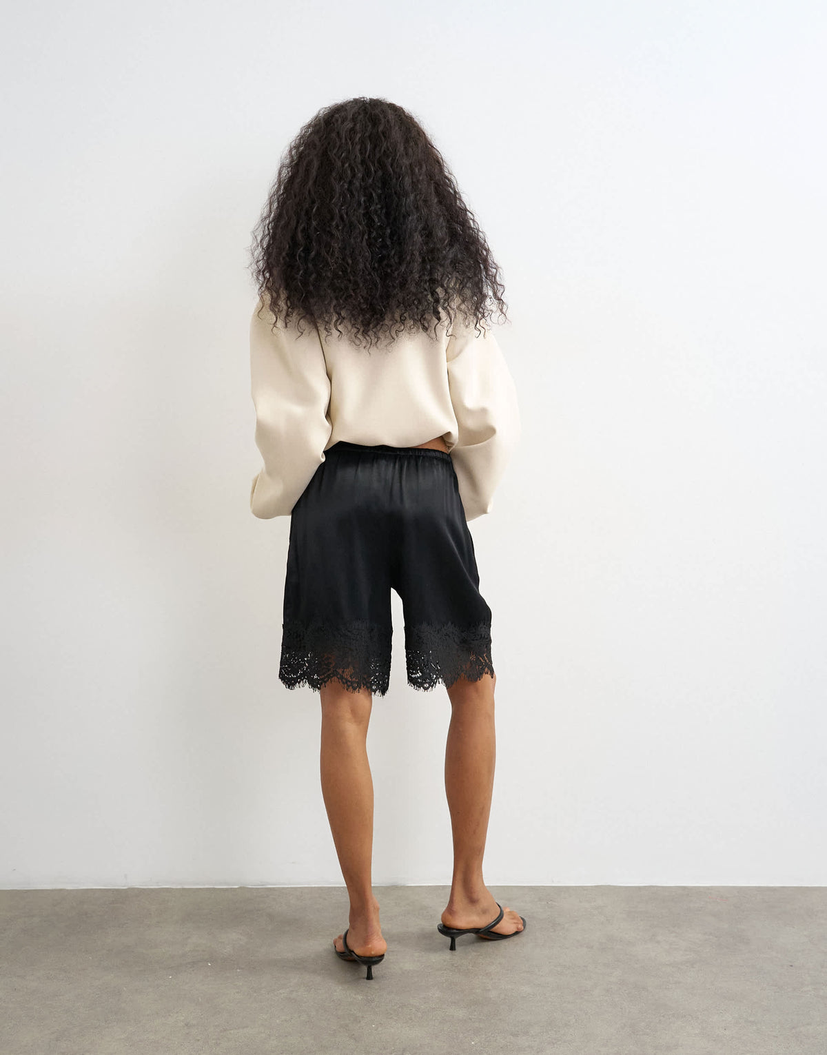 Topshop satin feel lace insert bermuda short in black