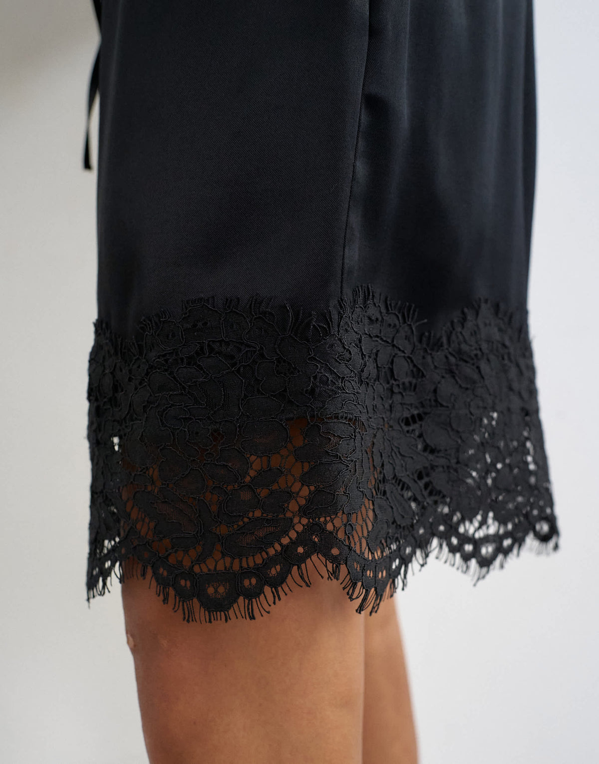 Topshop satin feel lace insert bermuda short in black