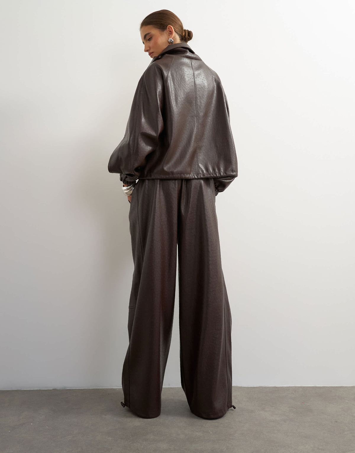 Topshop co-ord faux ostrich leather jogger trousers in brown