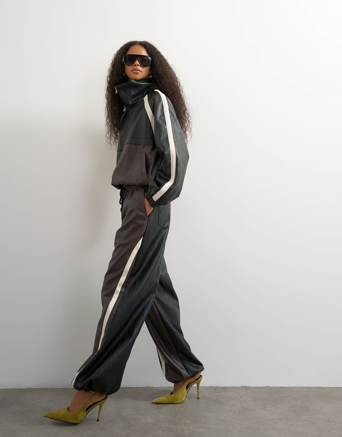 Topshop co-ord colour block faux leather joggers