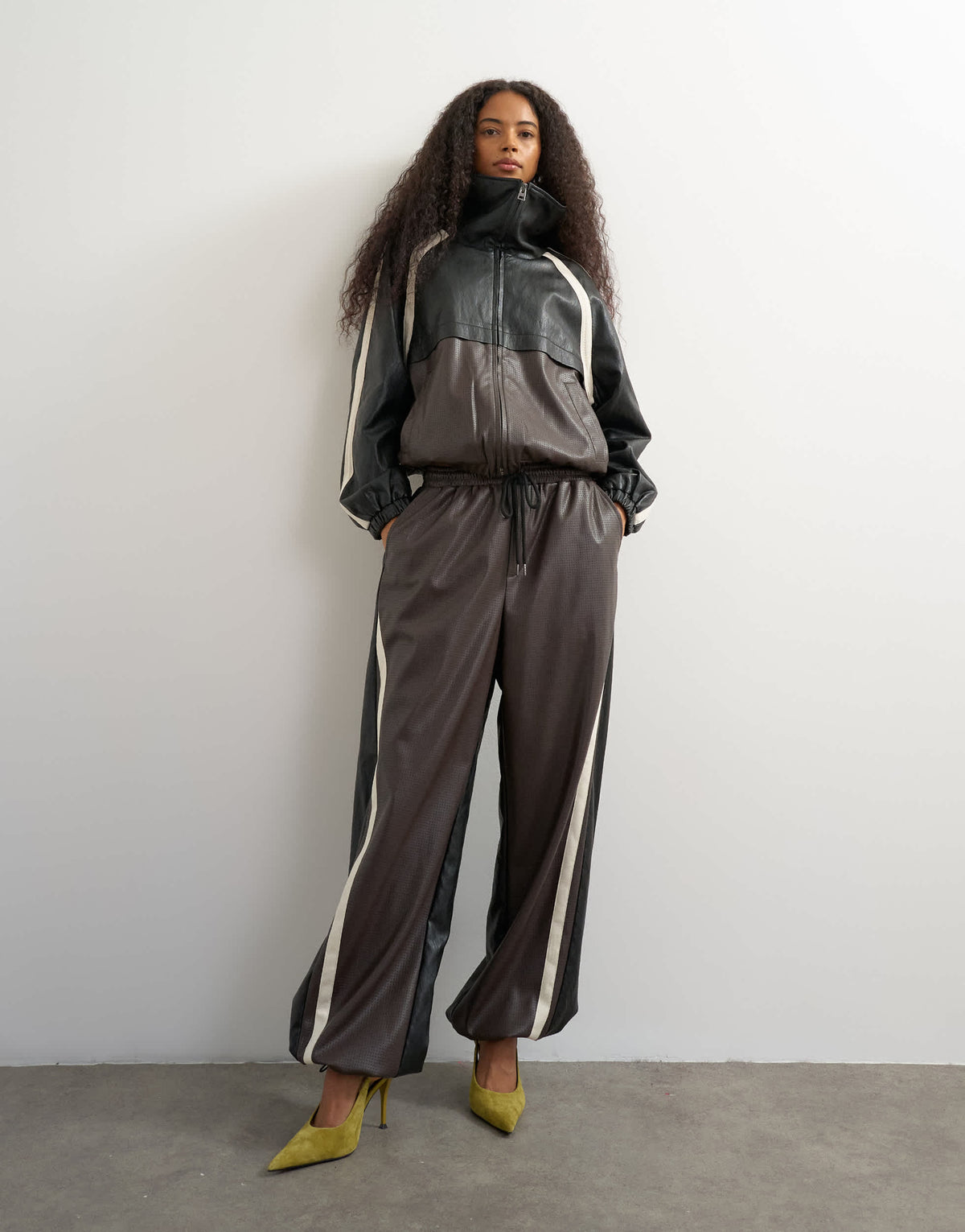 Topshop co-ord colour block faux leather joggers
