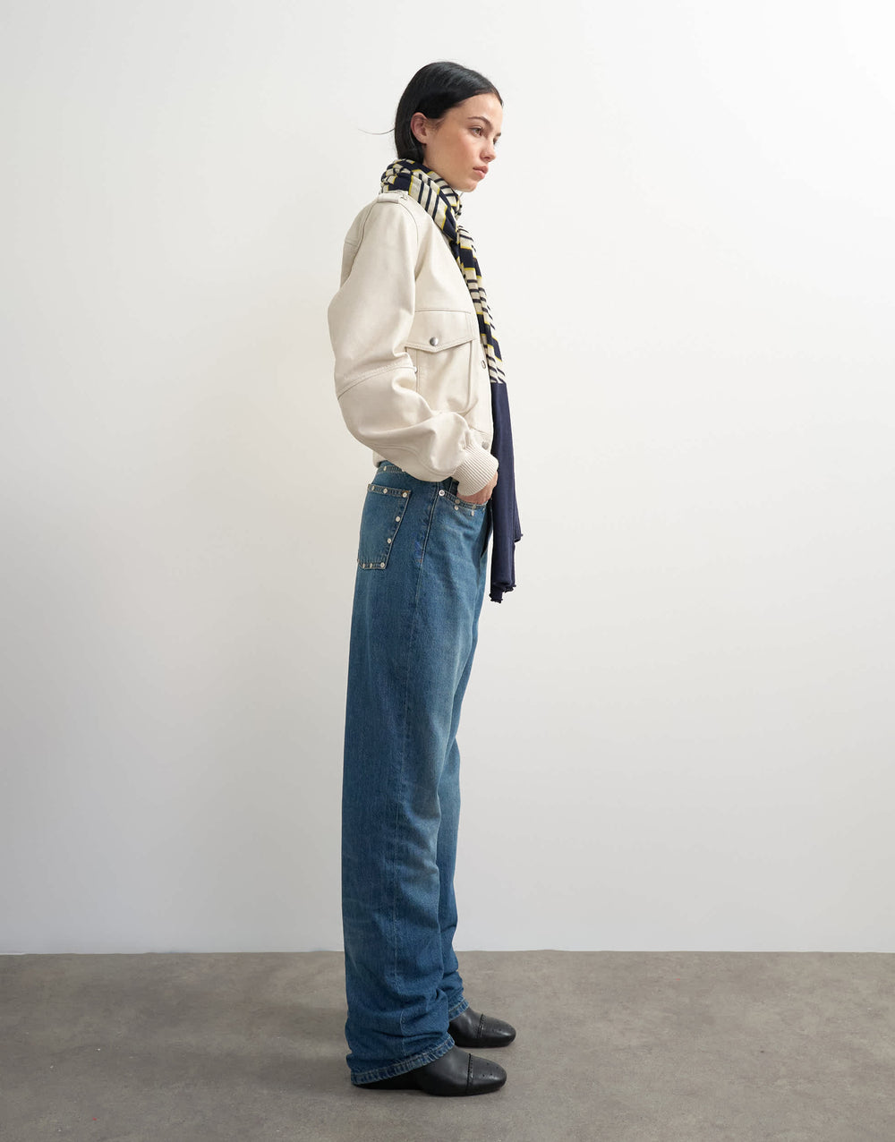 Topshop x Talia Byre straight leg studded jeans in washed blue