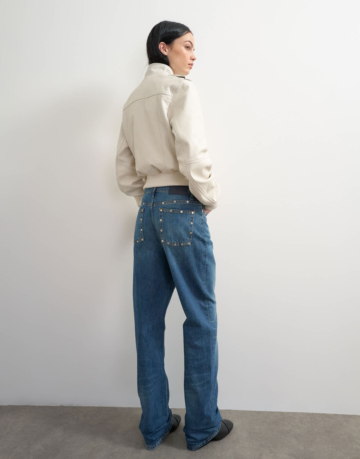 Topshop x Talia Byre straight leg studded jeans in washed blue