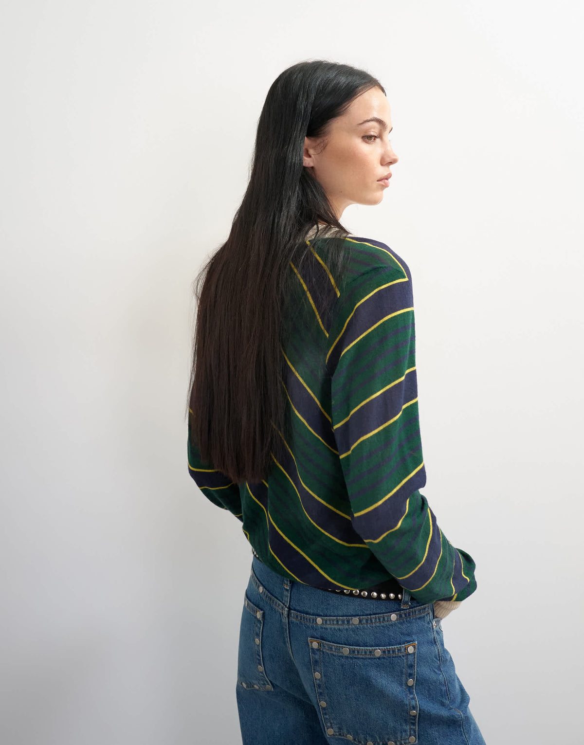 Topshop x Talia Byre semi sheer merino wool v neck jumper in green stripe