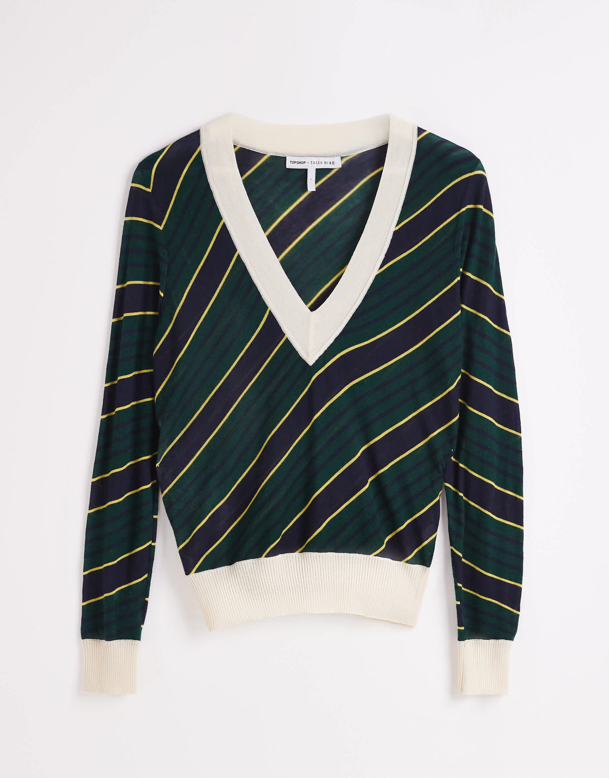 Topshop x Talia Byre semi sheer merino wool v neck jumper in green stripe