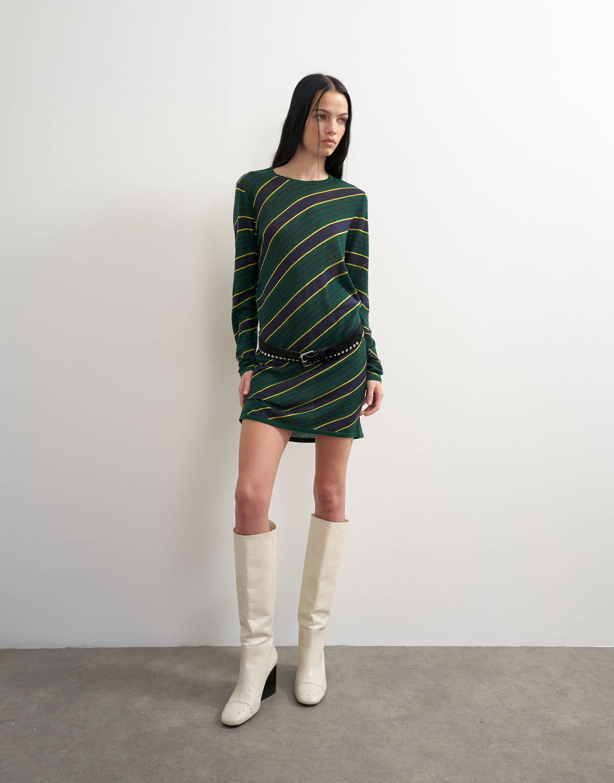 Topshop x Talia Byre semi sheer merino wool cowl back dress in green stripe