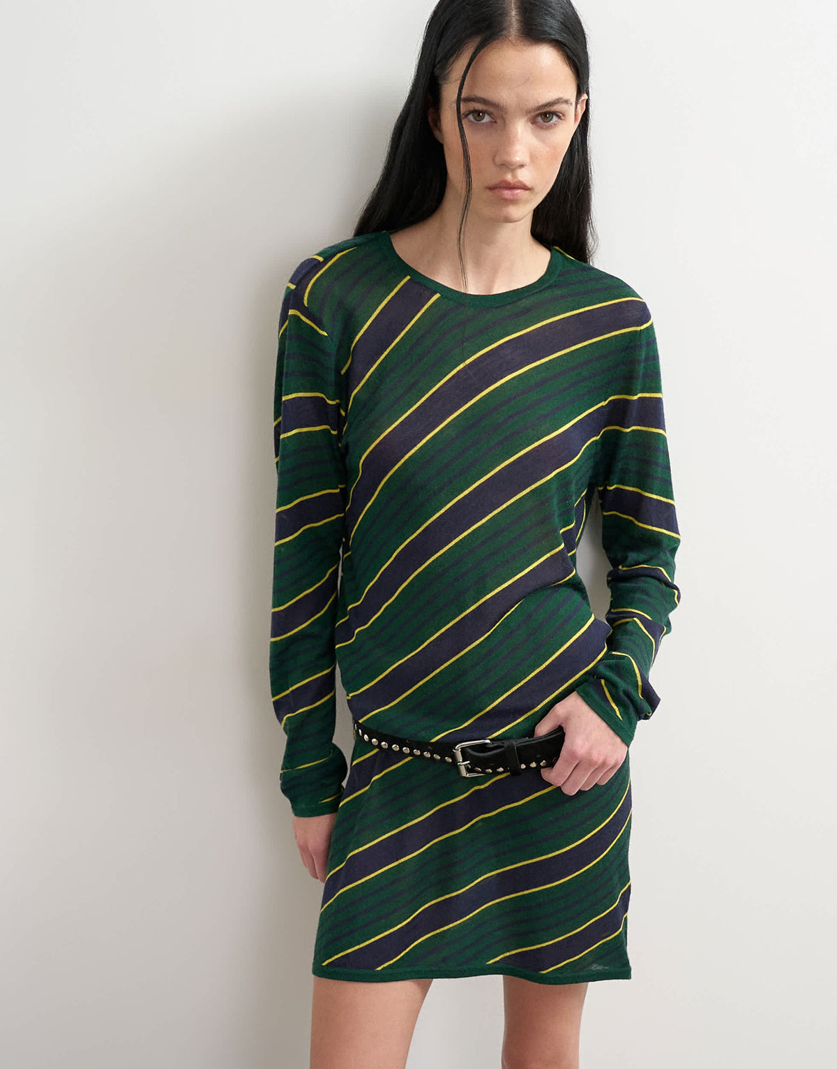 Topshop x Talia Byre semi sheer merino wool cowl back dress in green stripe