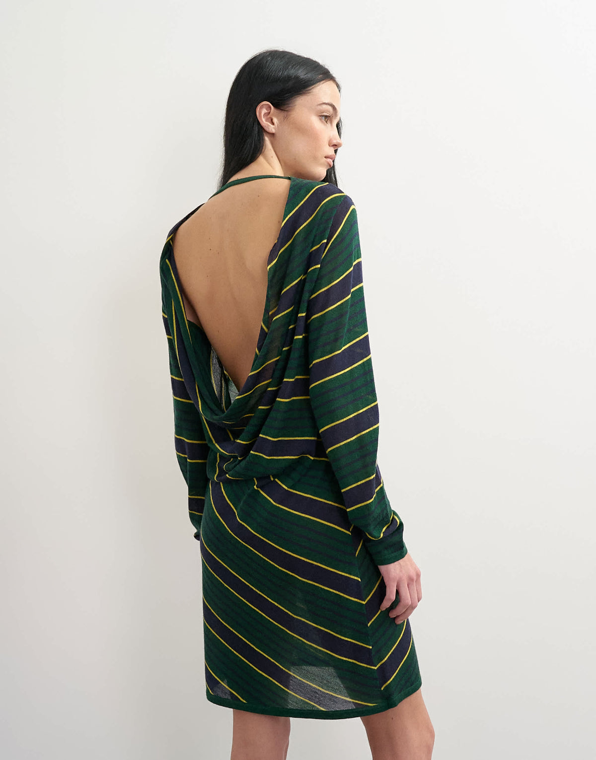 Topshop x Talia Byre semi sheer merino wool cowl back dress in green stripe