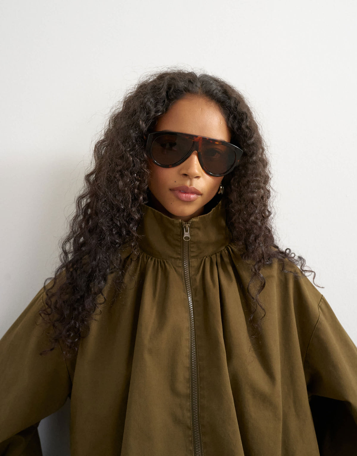 Topshop pleated funnel neck anorak in khaki