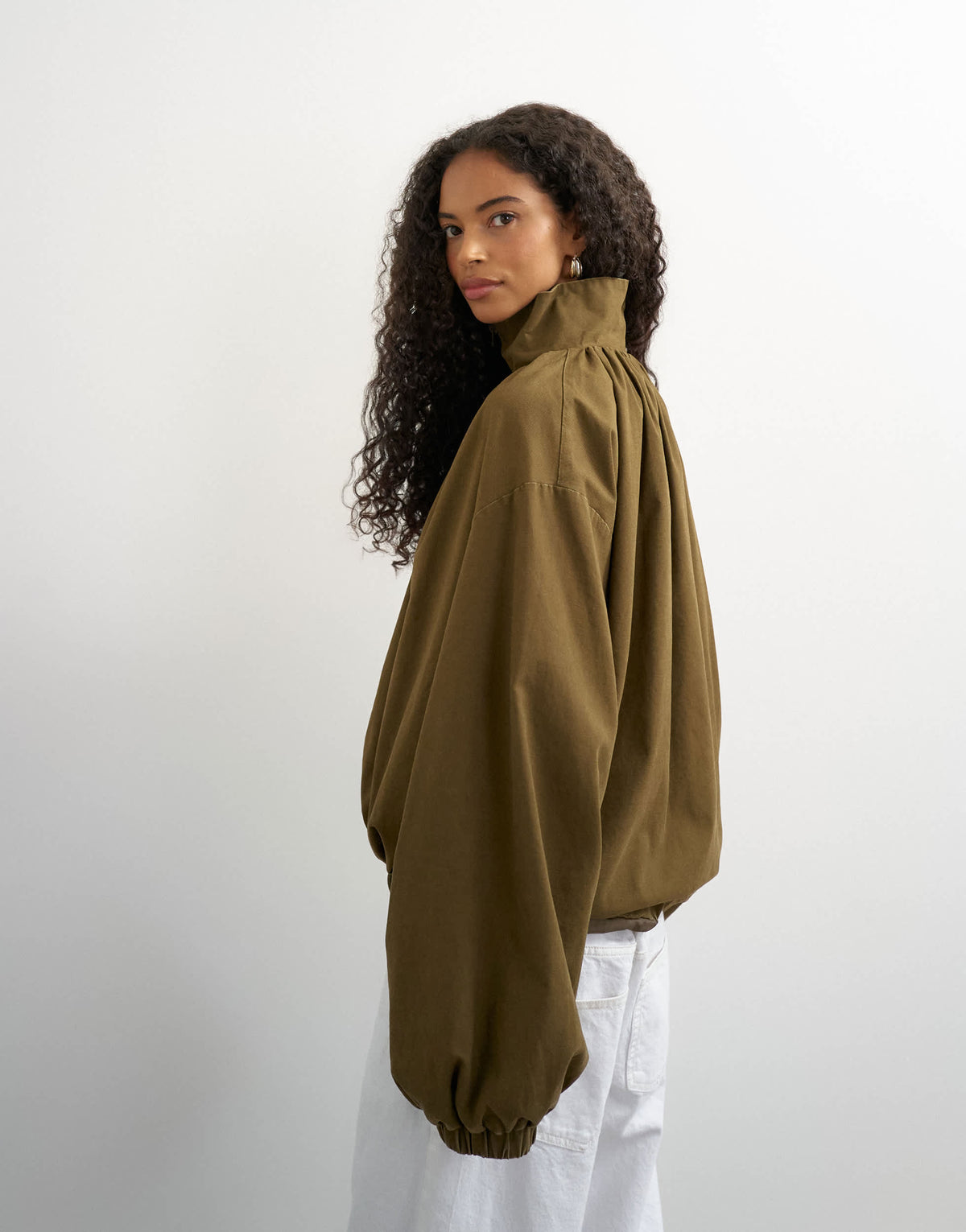 Topshop pleated funnel neck anorak in khaki