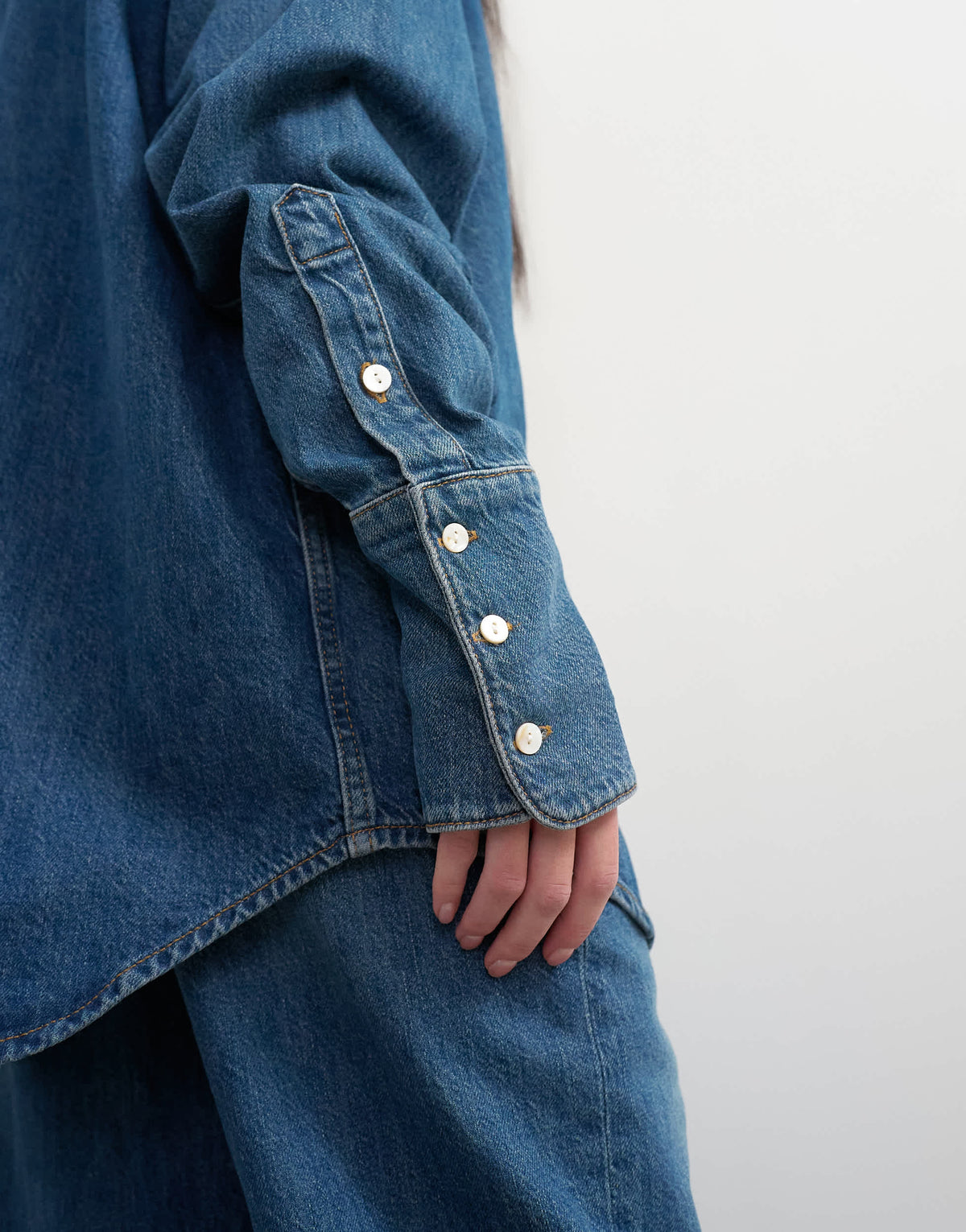 Topshop x Talia Byre wide placket studded shirt in washed blue