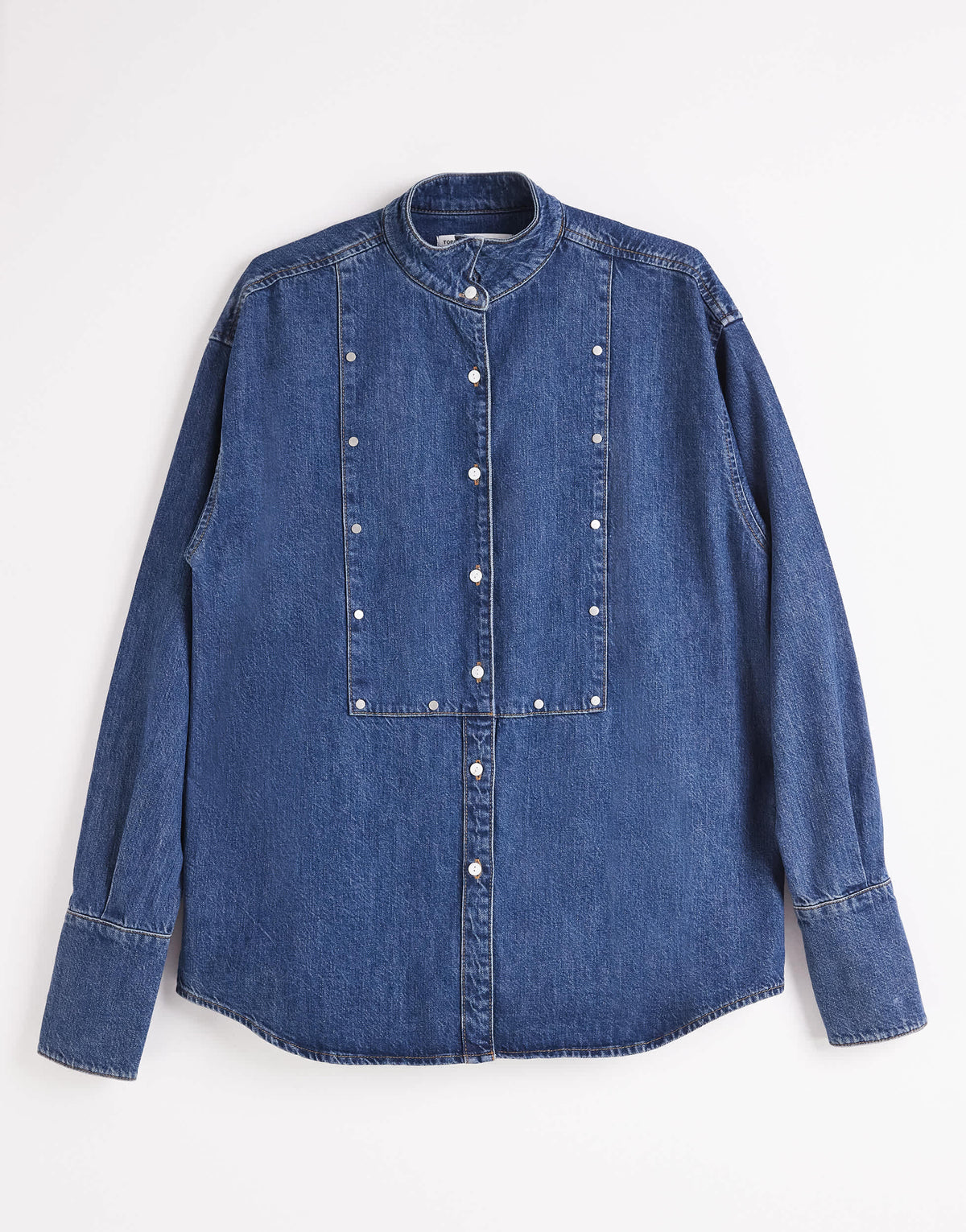 Topshop x Talia Byre wide placket studded shirt in washed blue