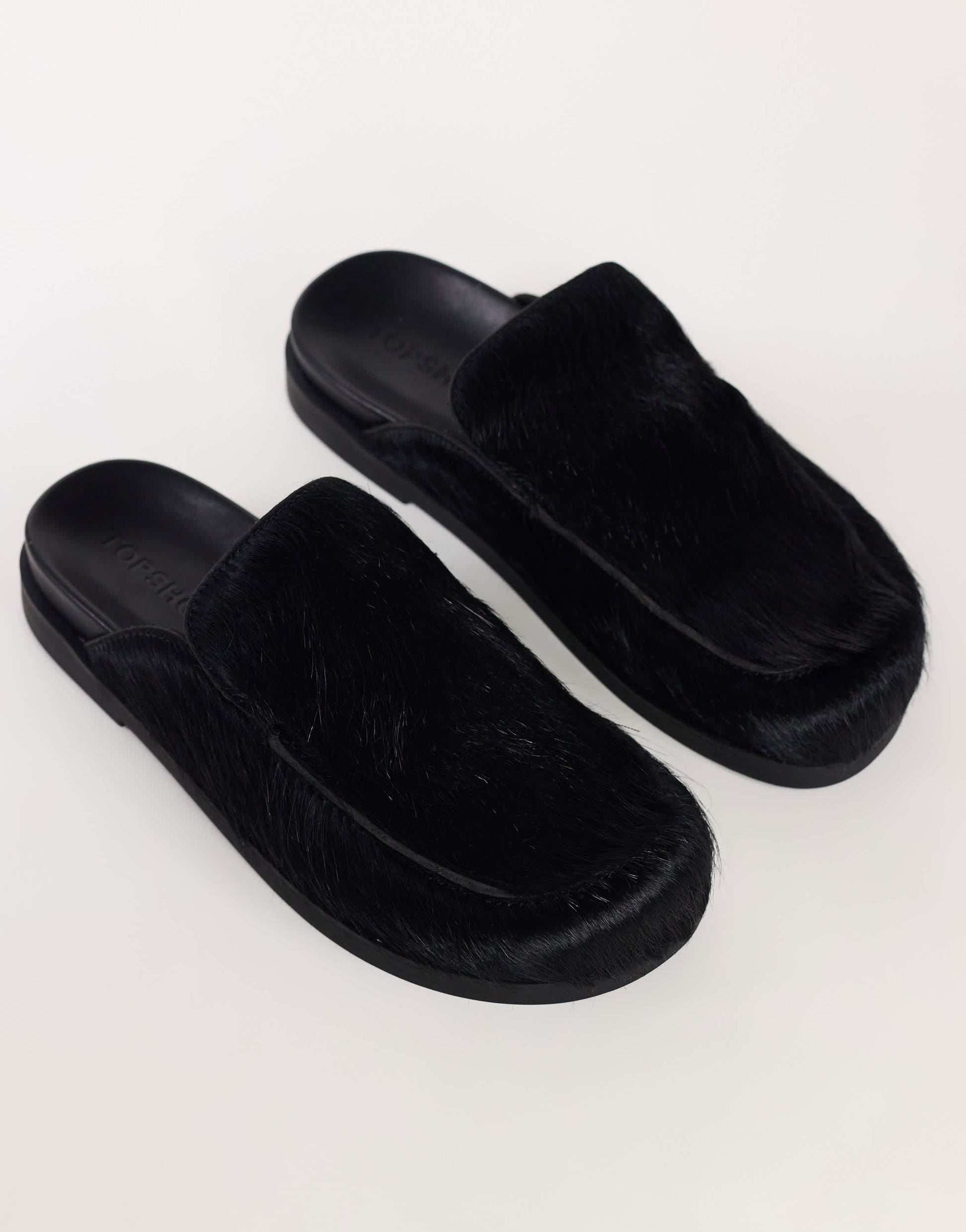 Topshop Alexia long hair on real leather loafer mule in black