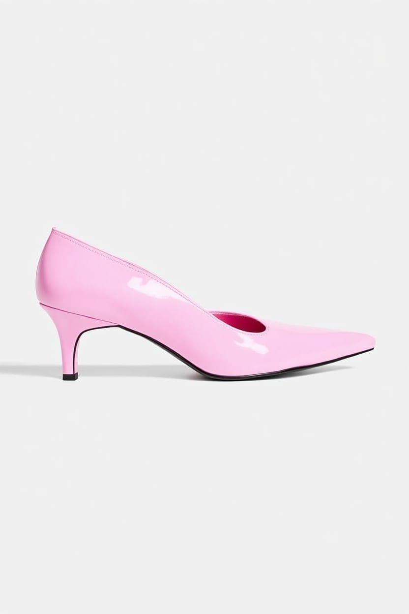 Topshop Alfie pointed heeled court in patent pink