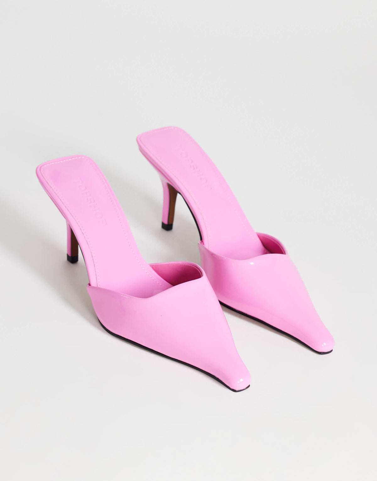 Topshop Alfie pointed heeled court in patent pink