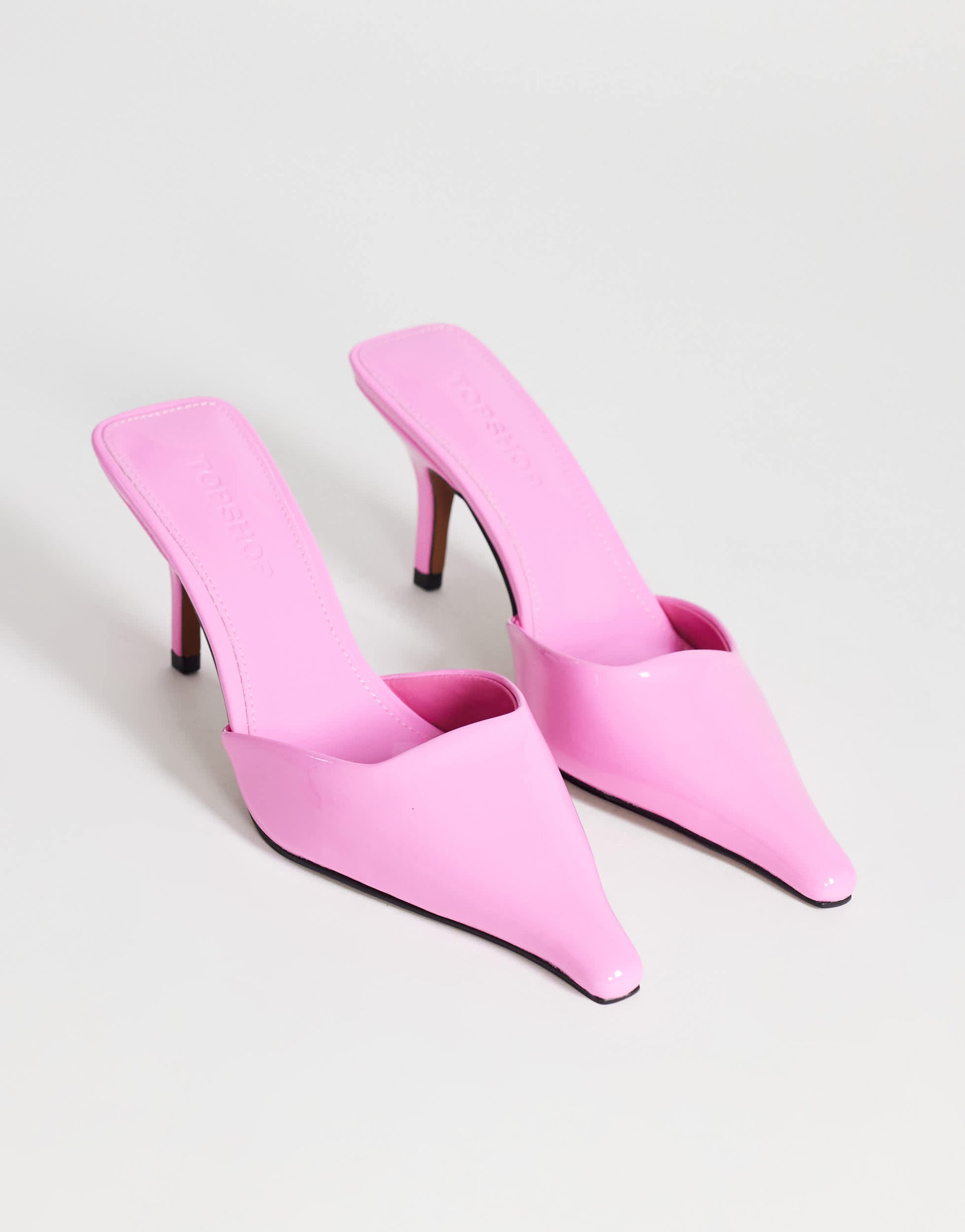 Topshop Alfie pointed heeled court in patent pink