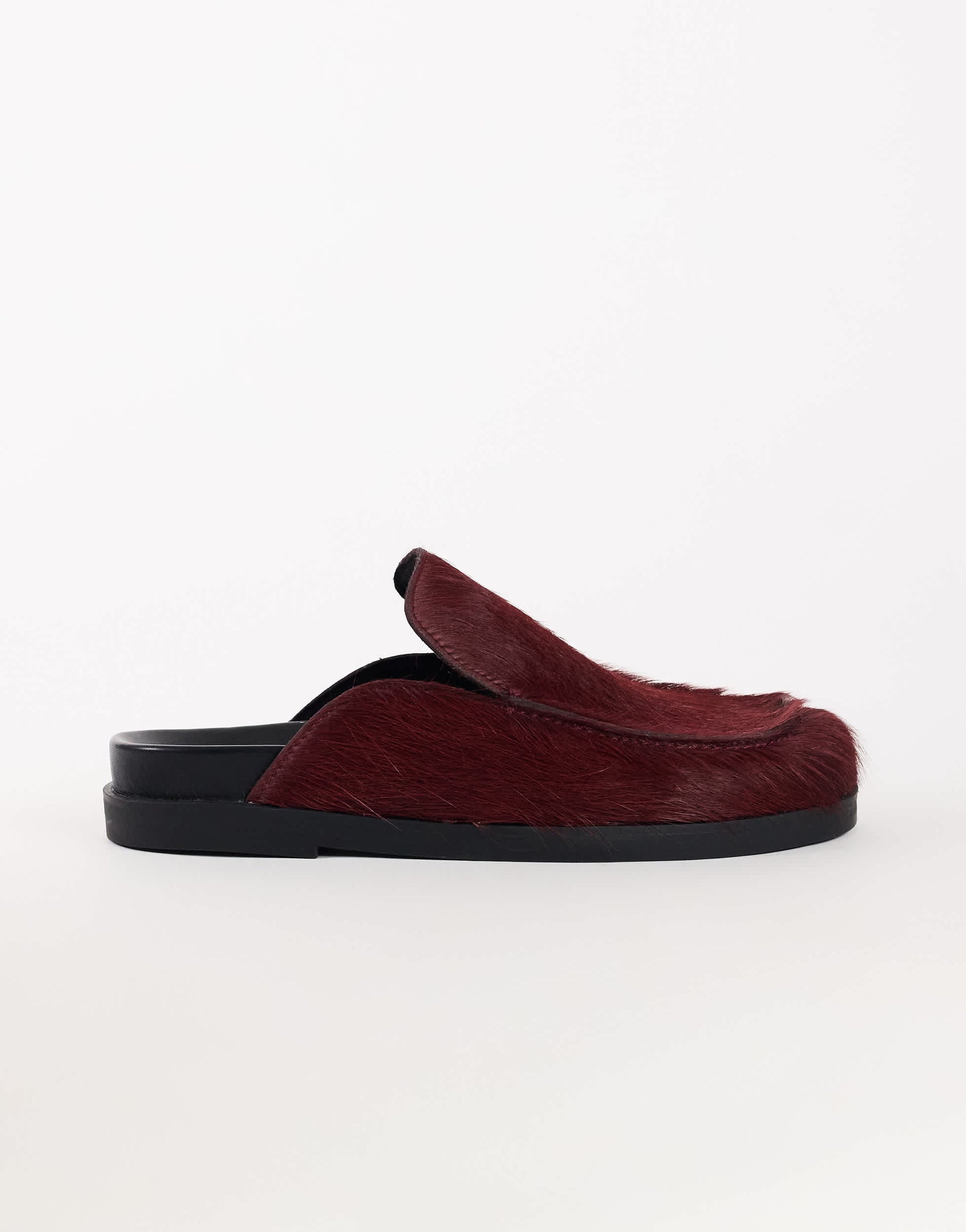 Topshop Alexia long hair on real leather loafer mule in merlot