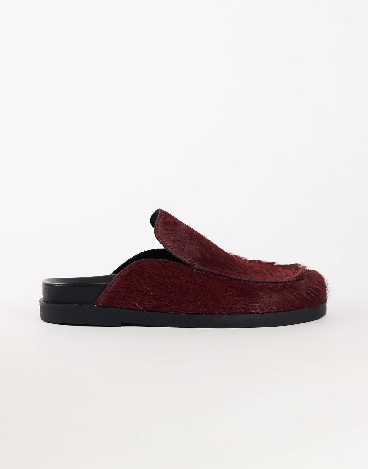 Topshop Alexia long hair on real leather loafer mule in merlot
