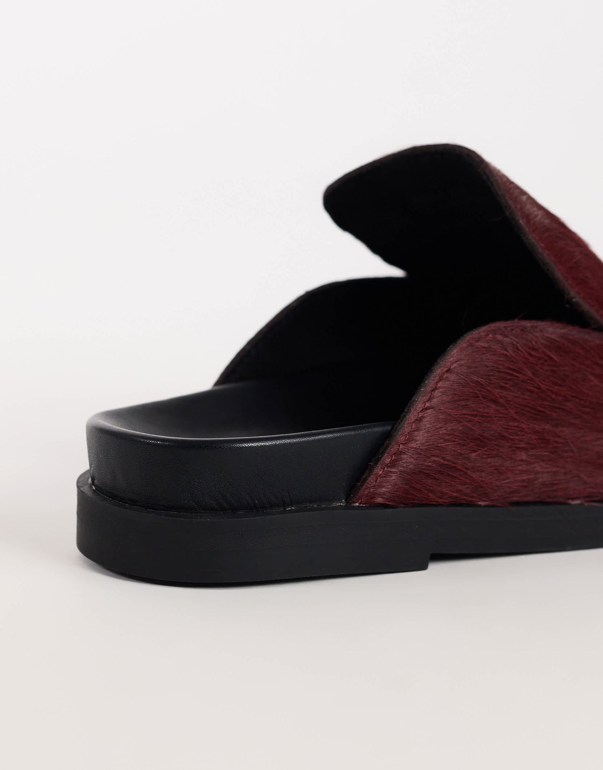 Topshop Alexia long hair on real leather loafer mule in merlot