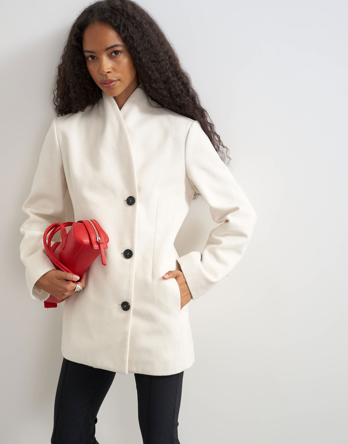 Topshop formal blazer coat in cream