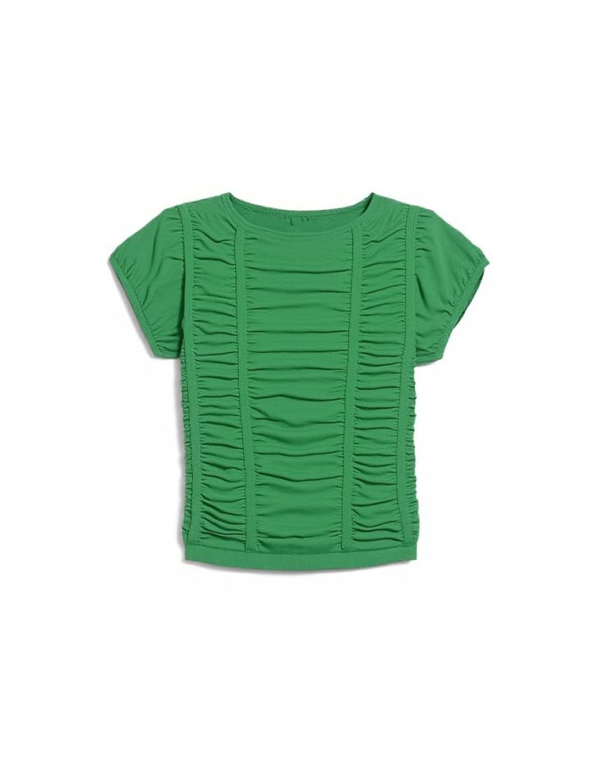Topshop knitted gathered detail cap sleeve top in green