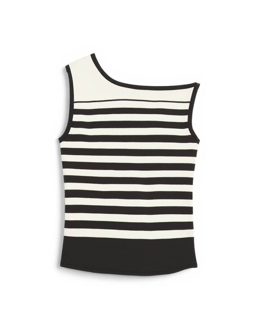Topshop knitted tie shoulder asymmetric top in black and ecru