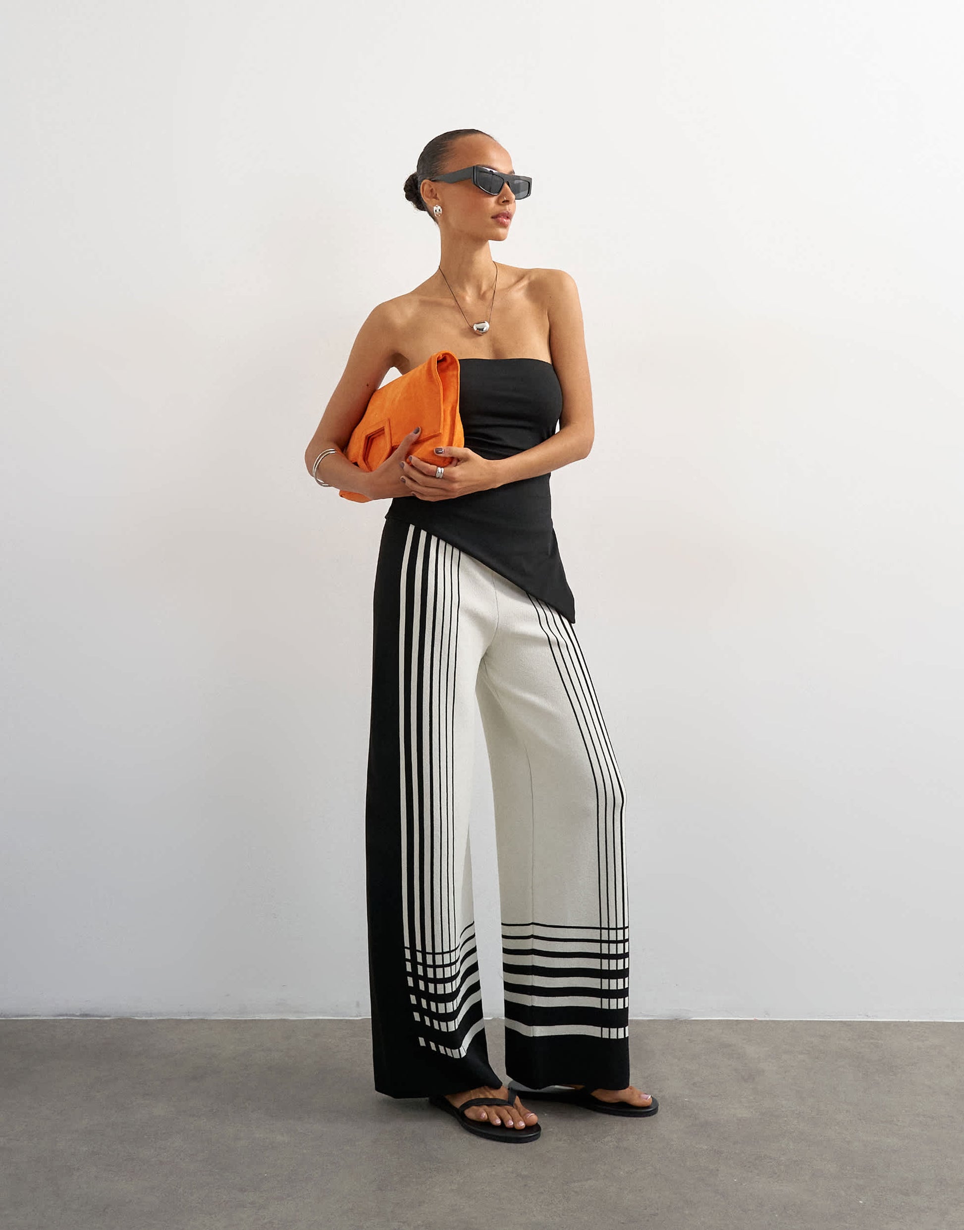 Topshop knitted wide leg trouser in black and ecru
