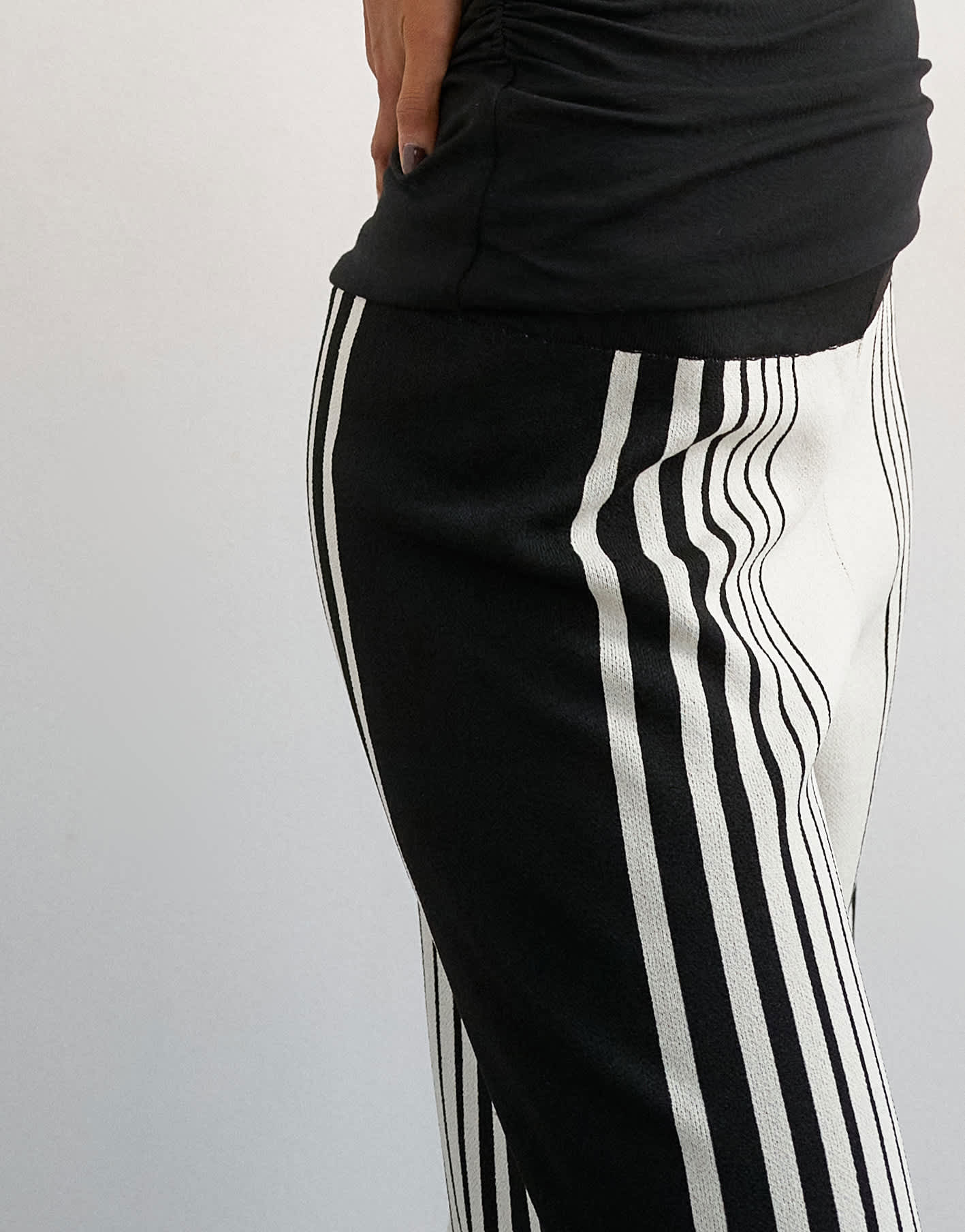 Topshop knitted wide leg trouser in black and ecru