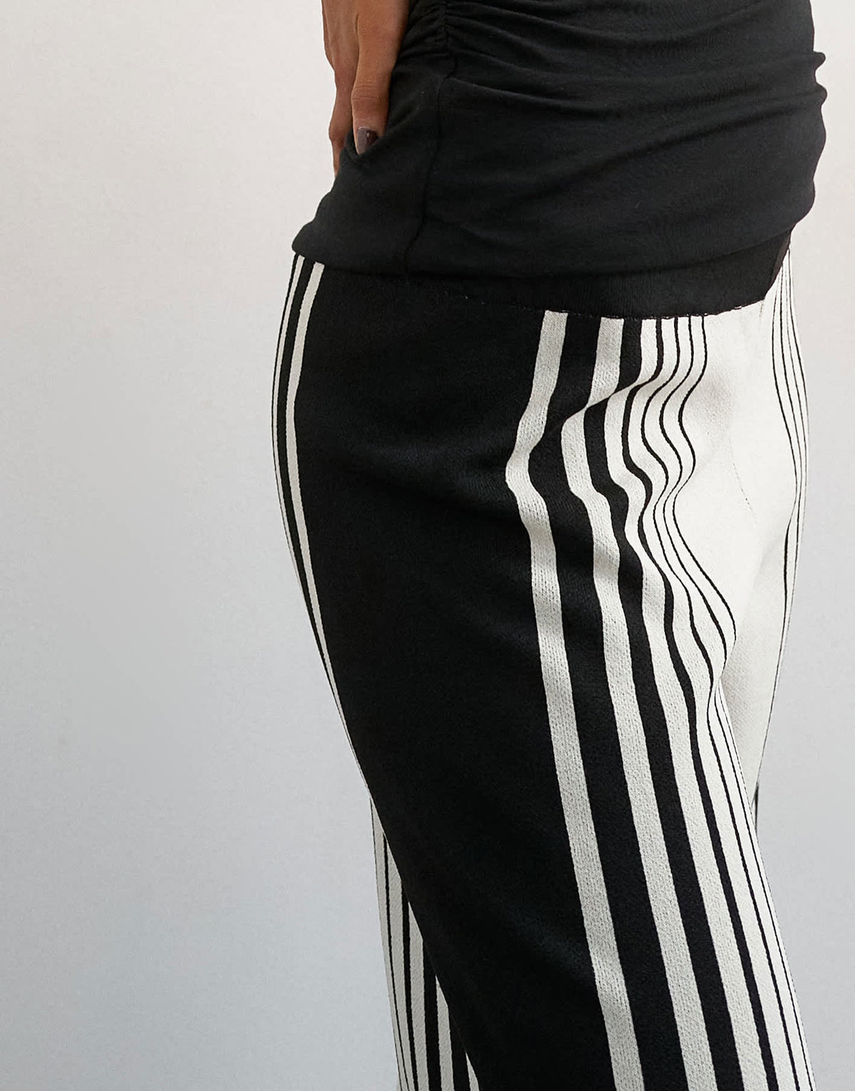 Topshop knitted wide leg trouser in black and ecru